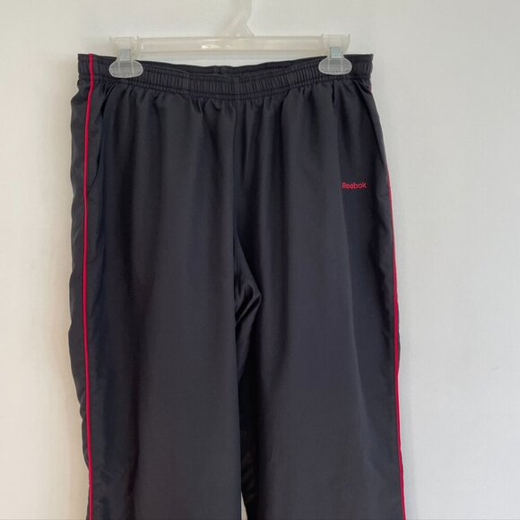 REEBOK Black Red Piping Stripe Pull On Drawstring Swishy Active Track Pants Y2K - Picture 2 of 11